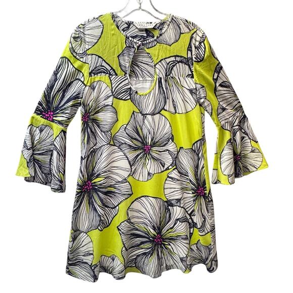 Trina Turk Keyhole Neckline Silk Long Bell Sleeve Shift Dress Women No Tag Green - Picture 4 of 14